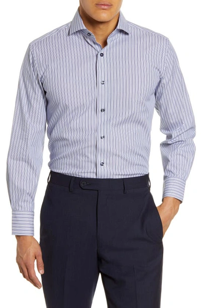 Lorenzo Uomo Checkered Stripe Non-iron Trim Fit Dress Shirt In Navy