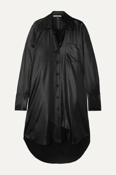 Alexander Wang T Alexanderwang.t Wet Shine Wash & Go Oversized Button-down Dress In Black