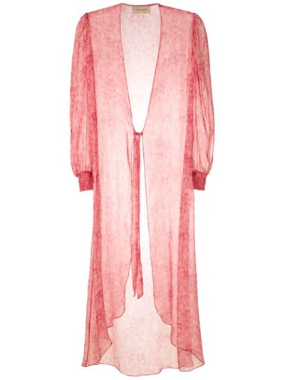 Adriana Degreas Ruffled Hydrangea Print Silk Cover-up Dress In Pink