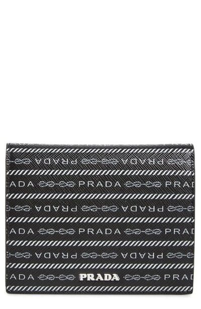 Prada Logo Leather French Wallet In Nero