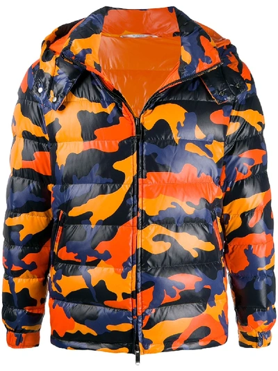 Valentino Camouflage Print Puffer Jacket In Orange