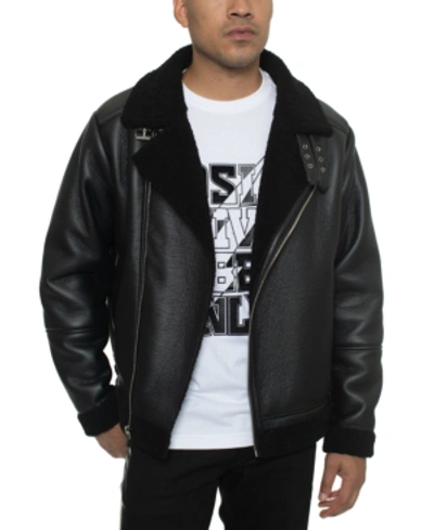 Sean John Men's Faux Shearling Asymmetrical Motorcycle Jacket In Black