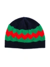 Gucci Kids' Wavy Web Striped Beanie In Blue