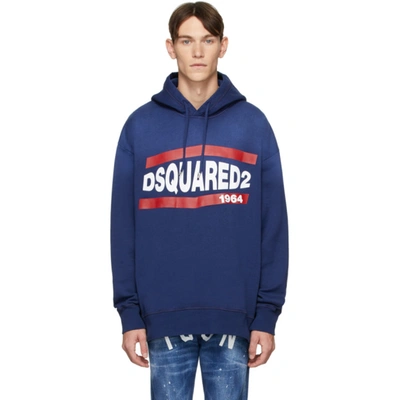 Dsquared2 1964 Logo Printed Hoodie In Blue