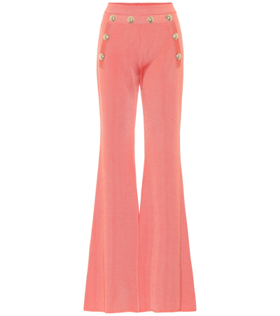 Balmain Button-embellished Flare Pants In Pink
