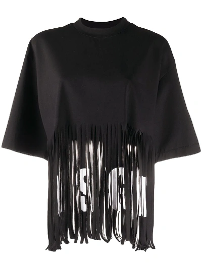 Msgm Fringed Oversized T-shirt In Black