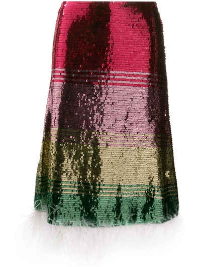 La Doublej Feather-trim Sequin Skirt In Multicolor Oro