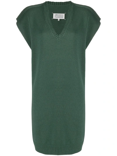 Maison Margiela Distressed Sleeveless V-neck Dress In Green