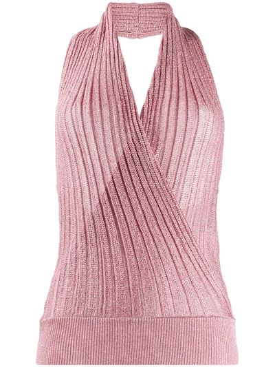 Missoni Knitted Wrap Halter Top In Pink
