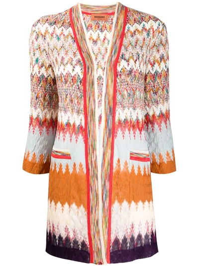 Missoni Long Line Crochet-knit Cardigan In Ivory