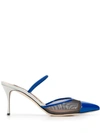 Sergio Rossi 85mm Pointed Mesh Panelled Pumps In Blue