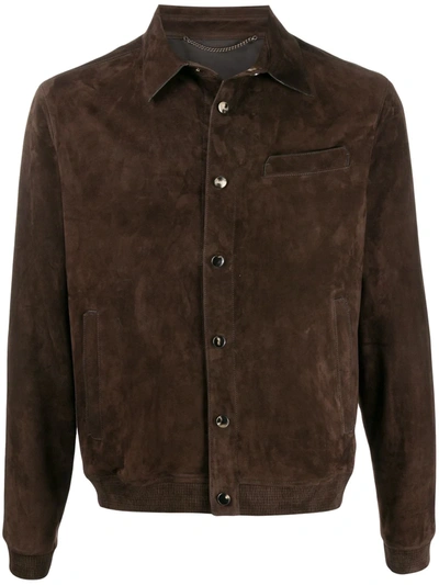Ajmone Long Sleeve Shirt Jacket In Brown