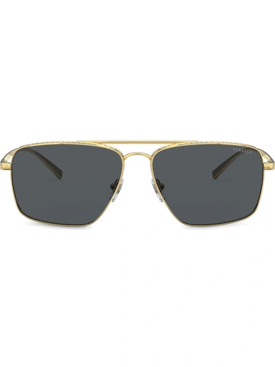 Versace Men's Metal Square Aviator Sunglasses In Dark Grey
