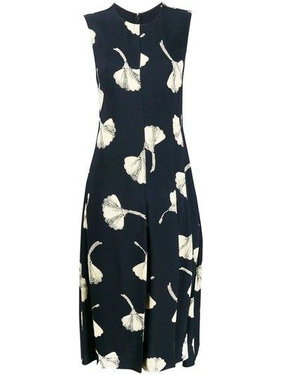 Victoria Beckham Pleat Panel Fit And Flare Dress In Blue