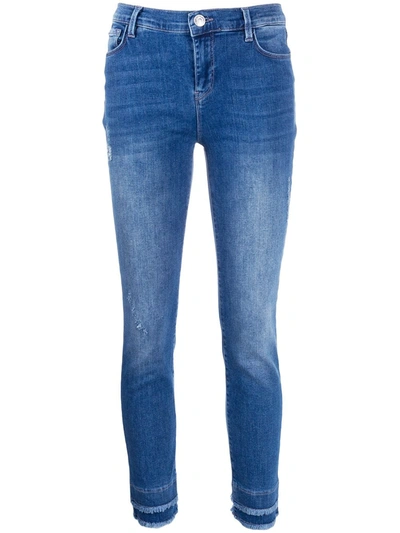 Twinset Fringed-ankle Skinny Jeans In Blue