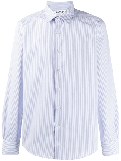 Lanvin Spread Collar Striped Shirt In Blue
