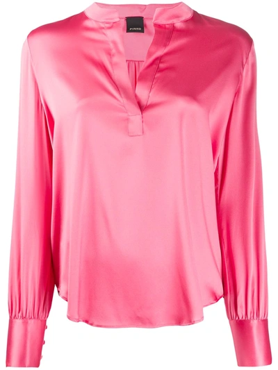 Pinko Split Neck Loose-fit Shirt In Pink