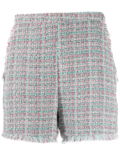 Pinko Raw Edge Bouclé Shorts In Green