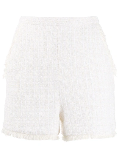 Pinko Bouclé Raw Edge Shorts In White