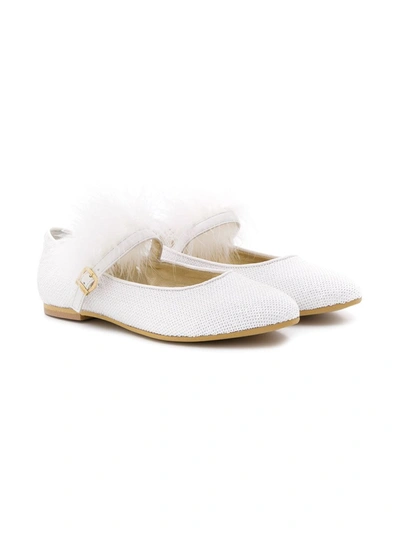 Monnalisa Kids' Feathered Ballet Pumps In White