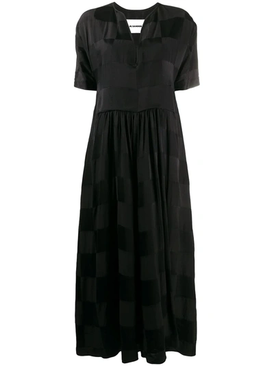 Jil Sander Patchwork Check Maxi Dress In Black