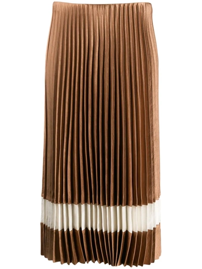 Theory Pleated Two-tone Satin Midi Skirt In Brown