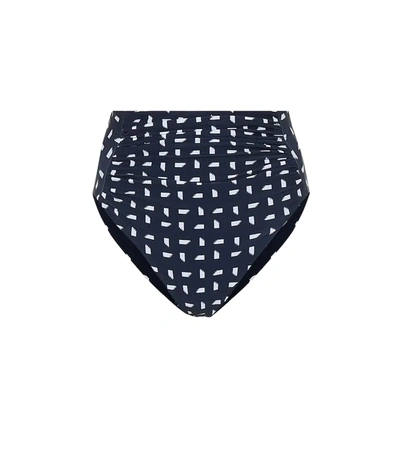 Self-portrait Mini Sails Print Ruched Bikini Bottoms In Navy,white