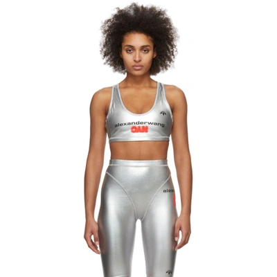 ADIDAS ORIGINALS ALEXANDER Wang Silver Logo Sports Bra Designer