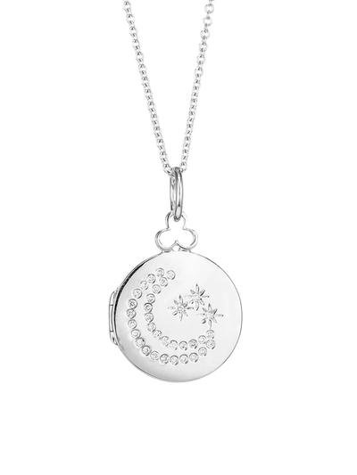 Devon Woodhill Moon Stars 18k & 14k White Gold & Diamond Locket Necklace