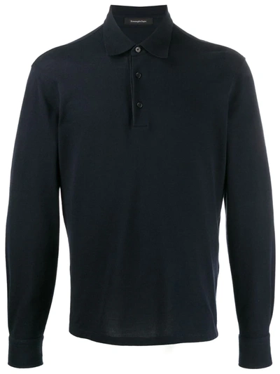 Ermenegildo Zegna Long Sleeve Polo Shirt In Blue