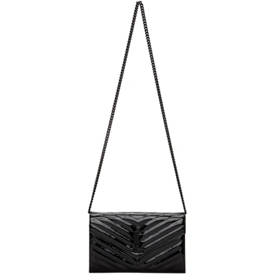 Saint Laurent Black Patent Monogramme Chain Wallet Bag In 1000 Black