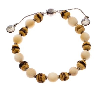 Pre-owned Gucci Bamboo Wooden Beads Silver Adjustable Bracelet In Yellow