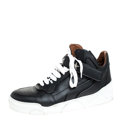 Pre-owned Givenchy Black Leather Tyson Star Studded High Top 
