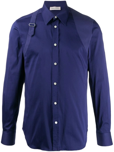Alexander Mcqueen Harness Panelled Cotton-blend Shirt In Blue