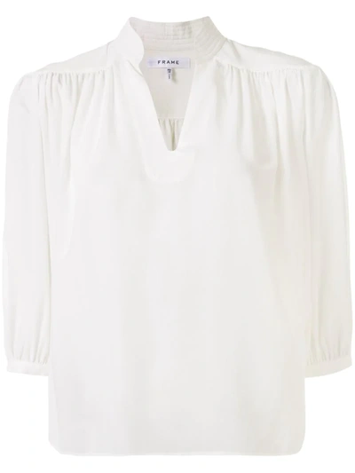 Frame Cali Gathered Silk Top In White