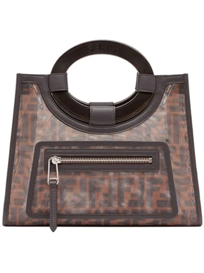 Fendi Runaway Small Leather-trimmed Printed Mesh Tote In Dark