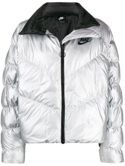 Nike Quilted Padded Metallic Shell Jacket In Silver