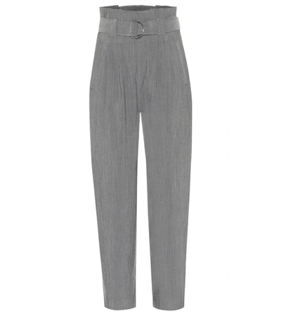 Ganni Paperbag-waist Cotton-blend Wide-leg Trousers In Grey