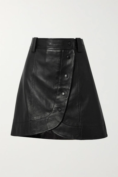 Ganni Wrap-around Buttoned Leather Mini Skirt In Black