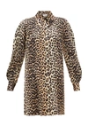 Ganni Leopard-print Silk-blend Satin Mini Shirtdress