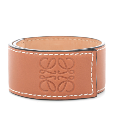 Loewe Anagram-debossed Leather Snap Bracelet In Tan
