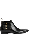 Gucci Triple-buckle Leather Ankle Boots In Black