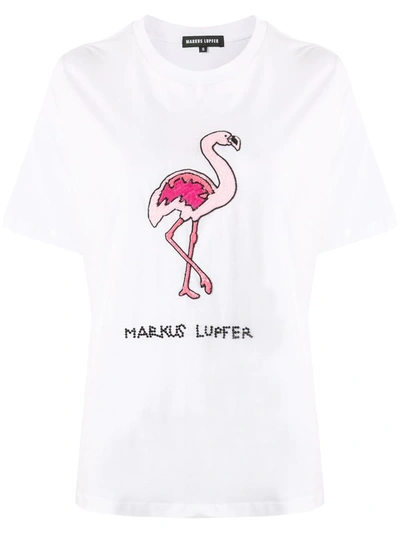Markus Lupfer Embellished Flamingo T-shirt In White