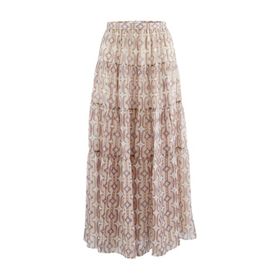 Celine Long Skirt With Silk Frills With Spangled Stripes In Multicolore