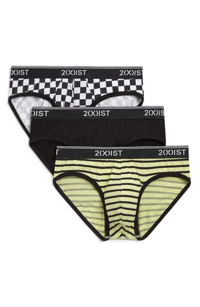 2(x)ist Cotton Stretch No Show Briefs, Pack Of 3 In Black/ White/ Lime Sherbet