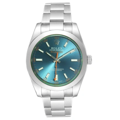 Rolex Milgauss Blue Dial Green Crystal Steel Mens Watch 116400 Box Card In Not Applicable