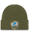 New Era Detroit Lions On-field Salute To Service Cuff Knit Hat In Olive