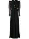 Versace Draped Safety Pin Long Dress In Black