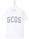 Gcds Kids' Glitter Logo Printed T-shirt In White