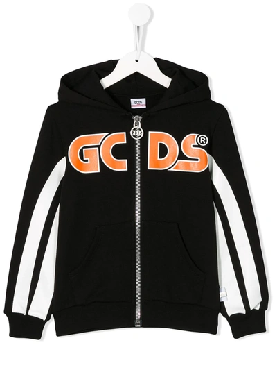 Gcds Kids' Logo Print Hoodie In Black